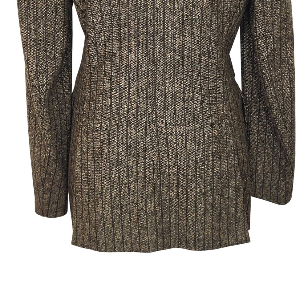 Vintage Zara Brown Tweed Striped 3 Button 3 Pocket Blazer Made in Spain Sze 8 - Picture 7 of 9